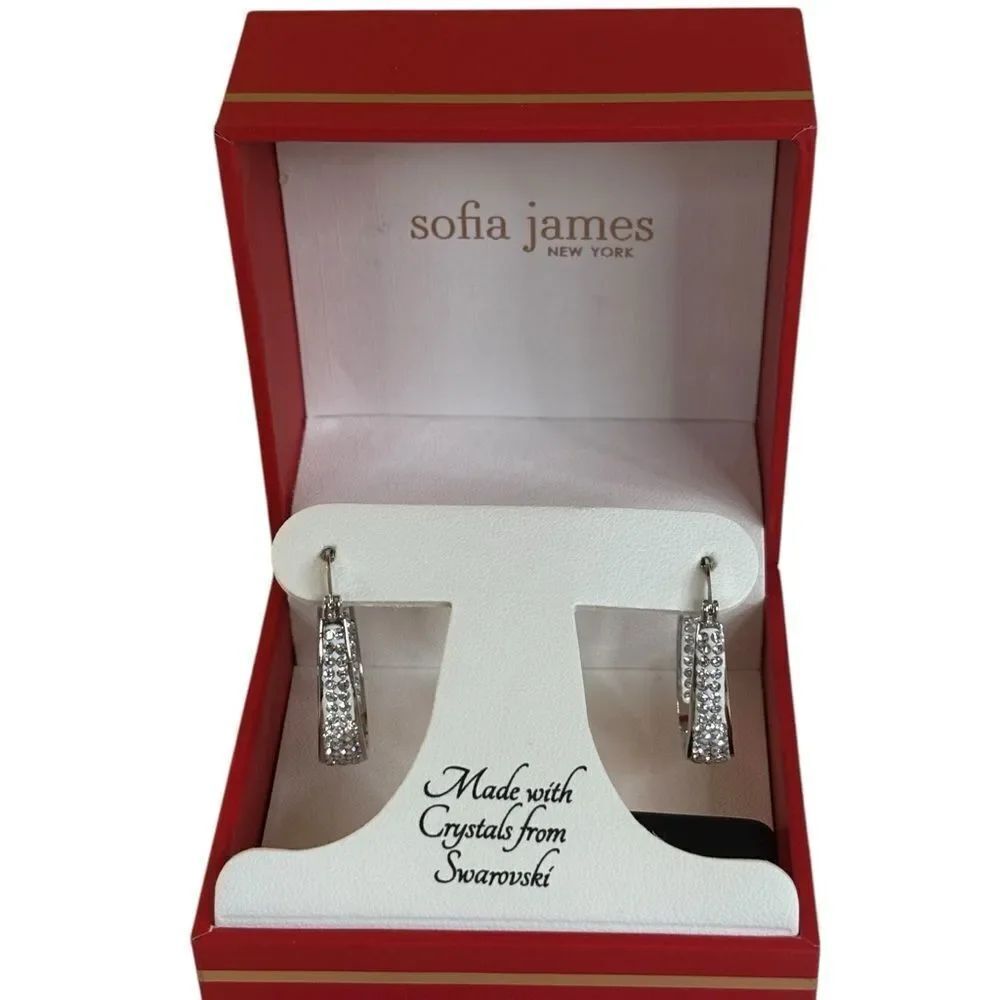 Sofia James Silver Toned Elongated Hoops w/ Gorgeous Swarovski Crystals.
